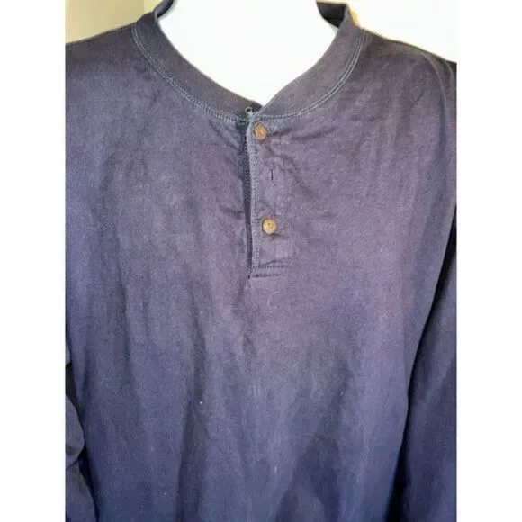 Long Sleeve Navy Blue Henley Shirt Flyshacker Clothing Co. XLT Vintage - Picture 1 of 4